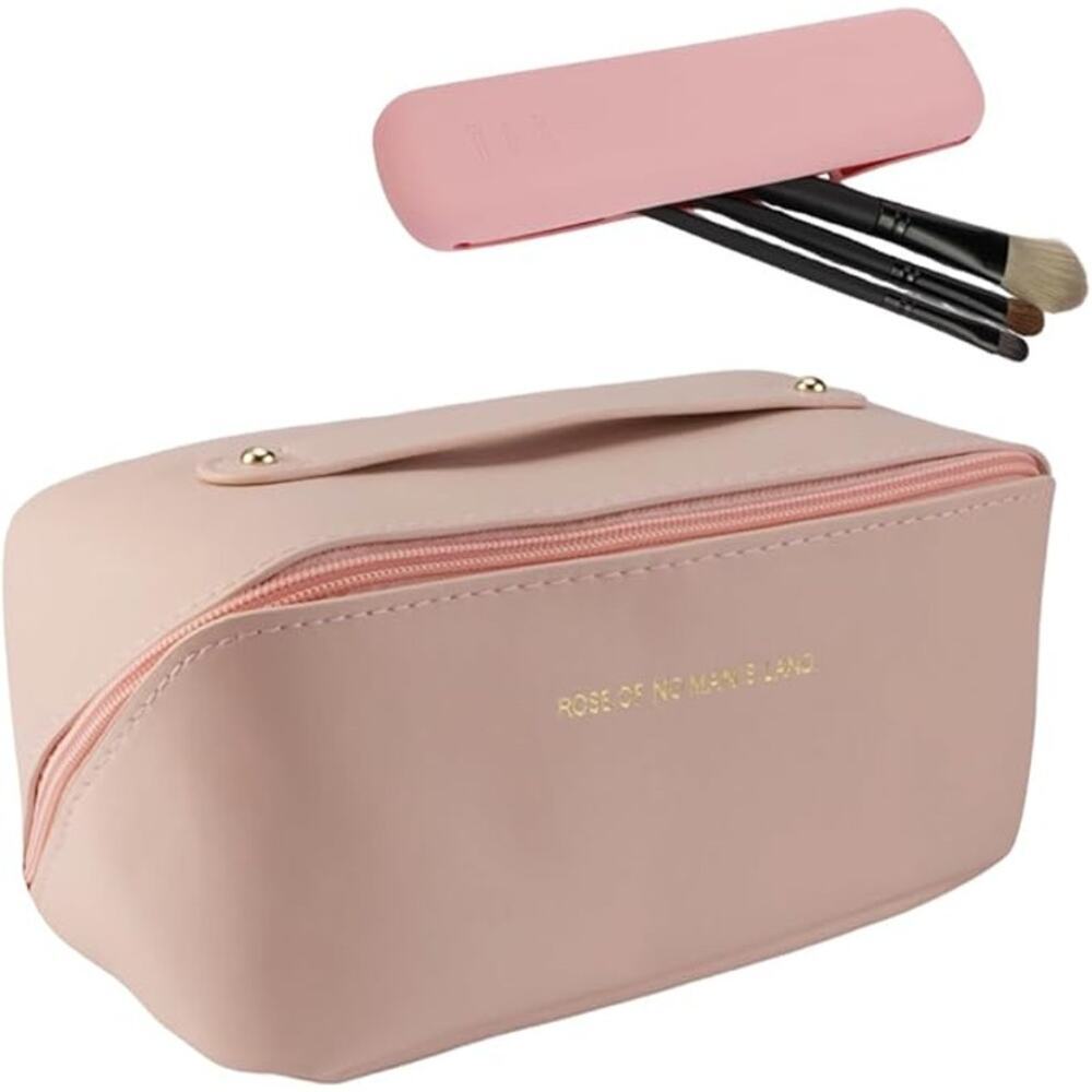 2Pcs Travel Makeup Bag Cosmetic Bag Women Makeup PINK no brushes included